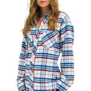 Aviator Nation Blue, Red and White Plaid Flannel